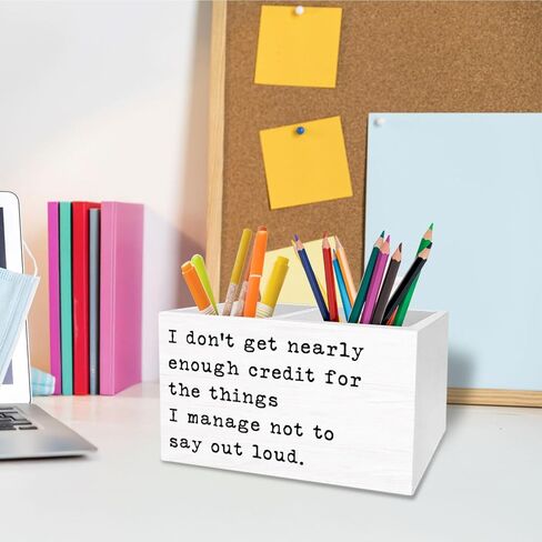 Funny Office Pen Holder for Desk, Sarcastic Coworker Gifts Pencil Organizer, I Don't Get Nearly Enough Credit Funny Saying Wooden Box Sign Desk Decor for Home Office Decoration in Saudi Arabia