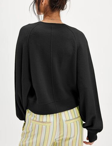 سترة نسائية بنصف زر سفلي سترة متماسكة كاجوال هينلي كم طويل تونيك علوي فضفاض مناسب للأزياء العصرية (أسود-S) in Kuwait