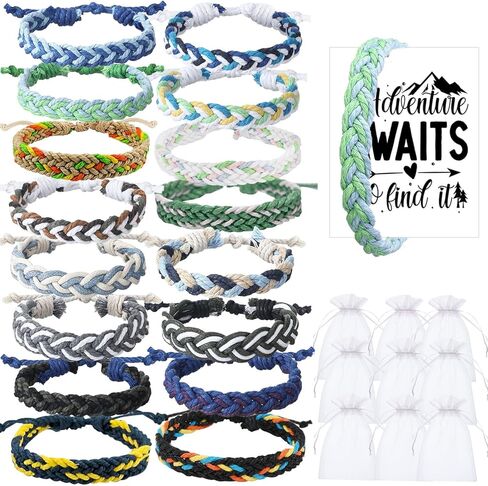 16 Set Friendship Bracelet Party Favors Braided Friendship Bracelets with Cards Adjustable Woven Friendship Bracelets Handmade Braided Bracelet for Teens Adults Camping Party Favors in Saudi Arabia