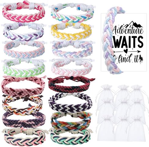 16 Set Friendship Bracelet Party Favors Braided Friendship Bracelets with Cards Adjustable Woven Friendship Bracelets Handmade Braided Bracelet for Teens Adults Camping Party Favors in Kuwait