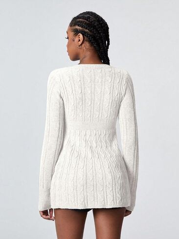 SKAYS Women's 2025 Fitted V Neck Cable Knit Fall Sweater Cozy Pullover Long Sleeve Thick Winter Tunic Shirt Top in Saudi Arabia