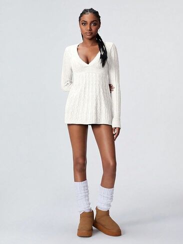 SKAYS Women's 2025 Fitted V Neck Cable Knit Fall Sweater Cozy Pullover Long Sleeve Thick Winter Tunic Shirt Top in Saudi Arabia