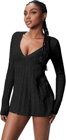 SKAYS Women's 2025 Fitted V Neck Cable Knit Fall Sweater Cozy Pullover Long Sleeve Thick Winter Tunic Shirt Top in Saudi Arabia