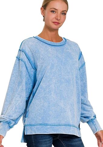 بلوفر نسائي من BluNight Collection بأكمام طويلة من قطن تيري الفرنسي، بلوفر سويت شيرت من النوع الثقيل in Kuwait