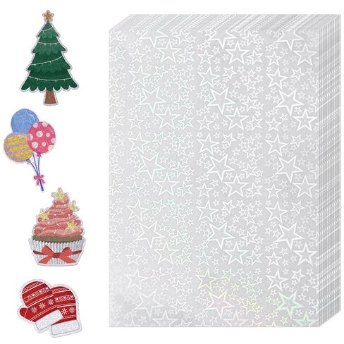 36 Sheets Holographic Sticker Paper,Holographic Laminate Sheets,A4 Size Clear Vinyl Sticker Sheets Self-Adhesive Rainbow Overlay Sheets,11.7 x 8.3 Inches（Heart） in Kuwait