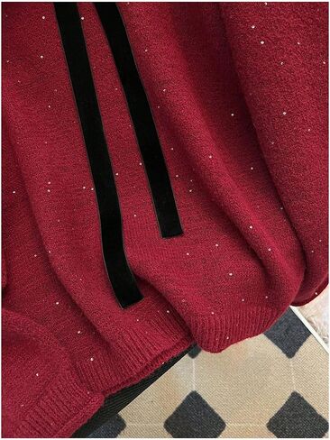 Women's Bowknot Sequin Sweater V Neck Long Sleeve Pullover Sweaters Xmas Elegant Tops in Saudi Arabia