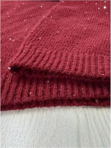 Women's Bowknot Sequin Sweater V Neck Long Sleeve Pullover Sweaters Xmas Elegant Tops in Saudi Arabia