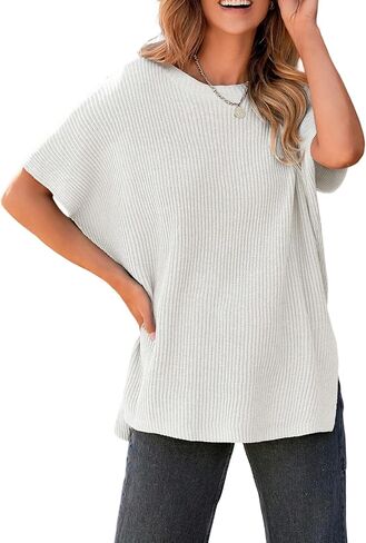 MARZXIN Womens Sweater Crewneck Short Sleeve Knit Pullover Tops Causal Oversized Lightweight Sweaters in Kuwait