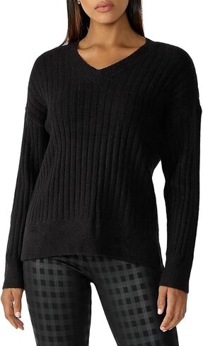 Sanctuary Womens Ribbed V-Neck Pullover Sweater Black XS in Saudi Arabia