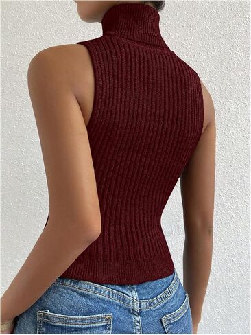 SHENHE Women's Sleeveless Mock Turtleneck Knit Top Ribbed Knit Slim Fit Sweater Tank Jumper in Saudi Arabia