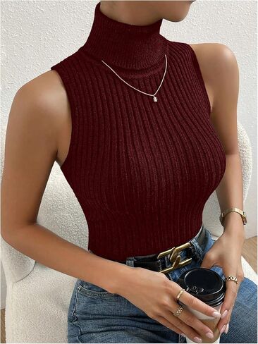 SHENHE Women's Sleeveless Mock Turtleneck Knit Top Ribbed Knit Slim Fit Sweater Tank Jumper in Saudi Arabia