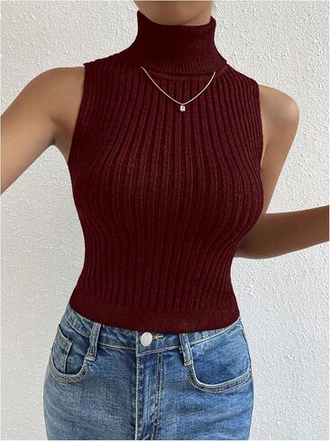 SHENHE Women's Sleeveless Mock Turtleneck Knit Top Ribbed Knit Slim Fit Sweater Tank Jumper in Saudi Arabia