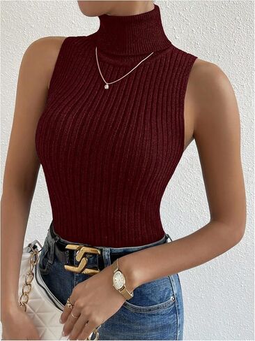 SHENHE Women's Sleeveless Mock Turtleneck Knit Top Ribbed Knit Slim Fit Sweater Tank Jumper in Saudi Arabia