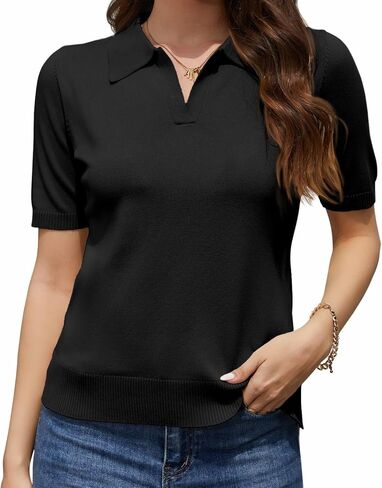 Neineiwu Womens Short Sleeve Sweater Casual Knit Lightweight Spring Top V Neck Soft Business Pullover Shirt in Saudi Arabia