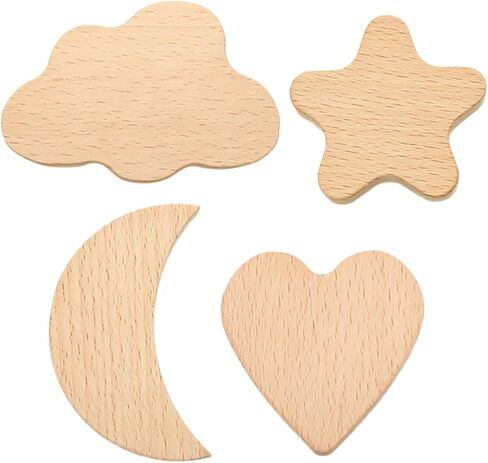 4pcs Wooden Drawer Pull Knobs Celestial Moon Heart Shapes Single Hole Cabinet Handles Nursery Furniture Hardware Replacement in Kuwait