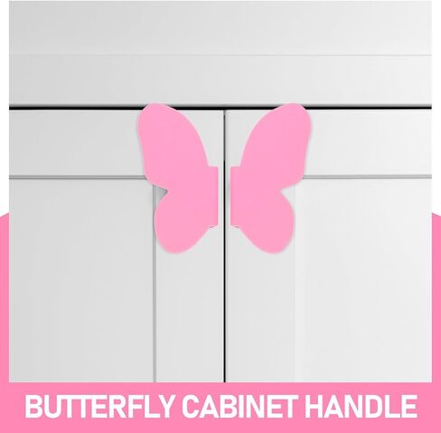Butterfly Drawer Handles and Wardrobe Knobs for ’ Room Furniture, Pink Decorative Cabinet Pulls with Base, 1 Pair Butterfly Handles for Dresser and Closet Doors in Kuwait