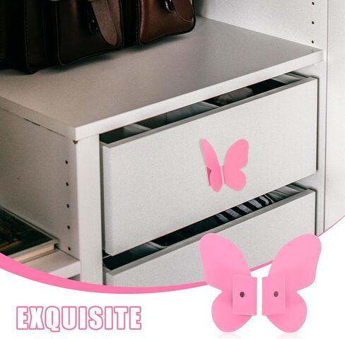 Butterfly Drawer Handles and Wardrobe Knobs for ’ Room Furniture, Pink Decorative Cabinet Pulls with Base, 1 Pair Butterfly Handles for Dresser and Closet Doors in Kuwait