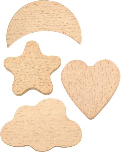 Wooden Drawer Knobs and Cupboard Pull Handles for ’ Furniture, 4pcs Single Hole Smooth Wood Cabinet Handles with Star, Cloud, Moon, and Heart Shapes, Friendly Home Décor Accents in Kuwait