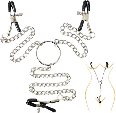Nipple Clamp with Chains Necklace Non Piercing Adjustable Pressure Stainless Steel Ring for Women Body Jewelry in Kuwait