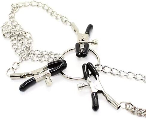 Nipple Clamp with Chains Necklace Non Piercing Adjustable Pressure Stainless Steel Ring for Women Body Jewelry in Kuwait