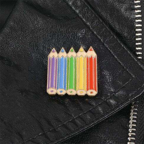 Colorful Pencil Brooches Pins Gold Plated Funny Charm Enamel Rainbow Pen Book Brooch Lapel Pin for Women Students Teachers Appreciation Back to School Backpack Clothes Dress Hat Accessories in Saudi Arabia