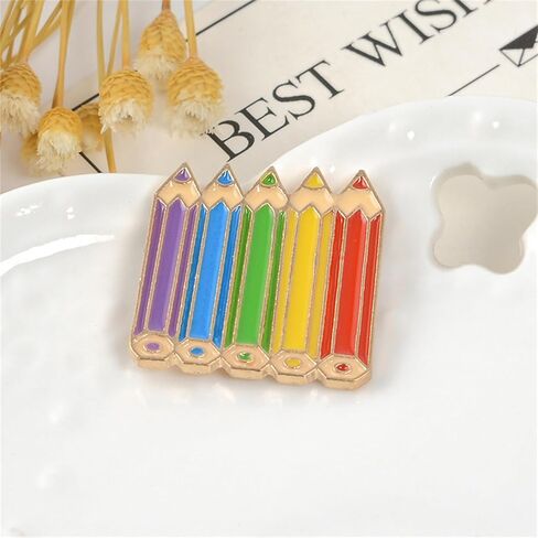 Colorful Pencil Brooches Pins Gold Plated Funny Charm Enamel Rainbow Pen Book Brooch Lapel Pin for Women Students Teachers Appreciation Back to School Backpack Clothes Dress Hat Accessories in Saudi Arabia