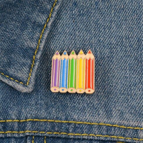 Colorful Pencil Brooches Pins Gold Plated Funny Charm Enamel Rainbow Pen Book Brooch Lapel Pin for Women Students Teachers Appreciation Back to School Backpack Clothes Dress Hat Accessories in Saudi Arabia