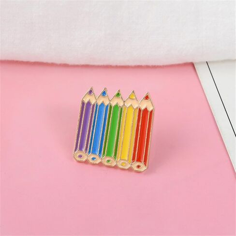 Colorful Pencil Brooches Pins Gold Plated Funny Charm Enamel Rainbow Pen Book Brooch Lapel Pin for Women Students Teachers Appreciation Back to School Backpack Clothes Dress Hat Accessories in Saudi Arabia