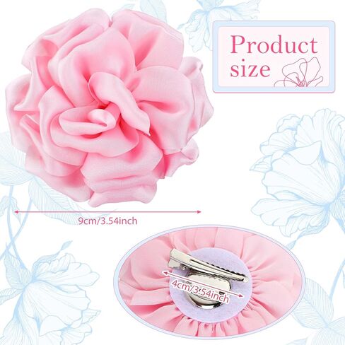 Dainty Satin Rose Flower Brooches 5.12 inch Large Camellia Flower Hair Clip Oversized Chiffon Rose Flower Brooch for Women Wedding Party Dance Ceremony Dress Clothes Accessories,Pink in Saudi Arabia