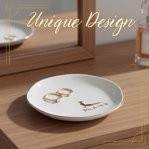 InnoBeta Pilates Gifts for Women - 4.75" Handcrafted Ceramic Ring Dish with Gold Trim, Decorative Trinket Dish for Rings Earrings in Saudi Arabia