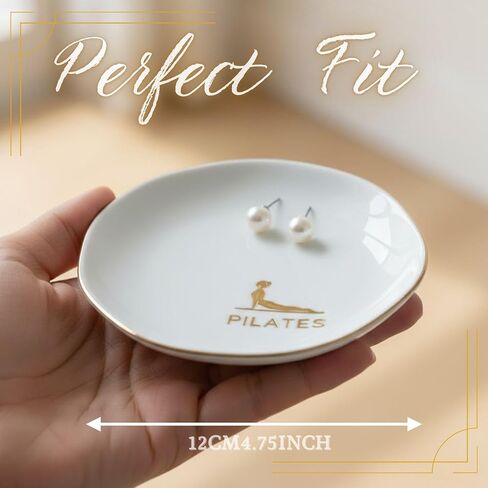InnoBeta Pilates Gifts for Women - 4.75" Handcrafted Ceramic Ring Dish with Gold Trim, Decorative Trinket Dish for Rings Earrings in Saudi Arabia