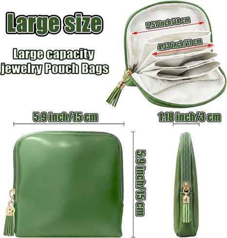 Portable Jewelry Organizer Case, Small Travel Jewelry Case with Zipper，Velvet Jewelry Organizer Bag for Bracelets, Rings, Earrings and Various Jewelry（Large Cream Green） in Saudi Arabia