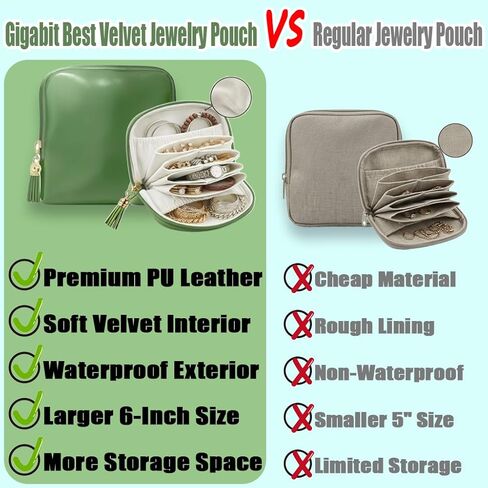 Portable Jewelry Organizer Case, Small Travel Jewelry Case with Zipper，Velvet Jewelry Organizer Bag for Bracelets, Rings, Earrings and Various Jewelry（Large Cream Green） in Saudi Arabia