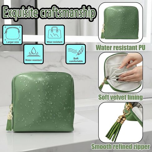 Portable Jewelry Organizer Case, Small Travel Jewelry Case with Zipper，Velvet Jewelry Organizer Bag for Bracelets, Rings, Earrings and Various Jewelry（Large Cream Green） in Saudi Arabia