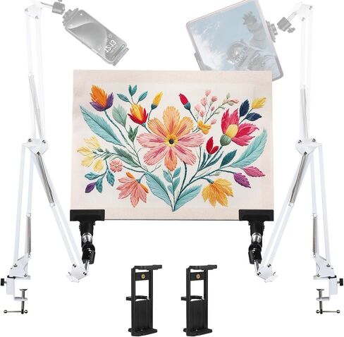 الأطواق البيضاء القابلة للتعديل ، تقف للعمل اليدوي ، 3 في 1 طوق/قرص/حامل الهاتف حامل ، إطار غرزة متقاطع مع دوران 360 درجة ، إطار الإبرة in Kuwait