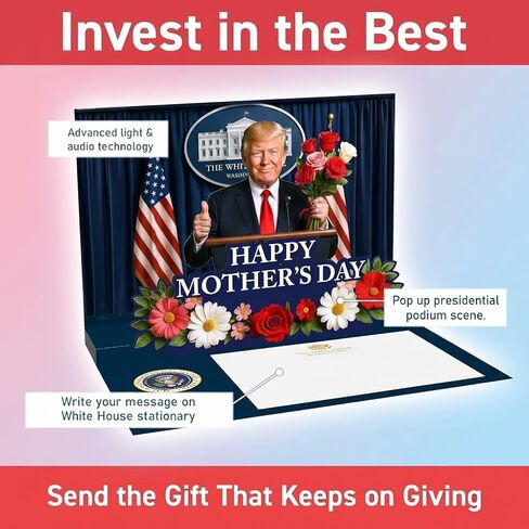 بطاقة عيد الأم الناطقة من دونالد ترامب مع أضواء وصوت - تلعب صوت ترامب الحقيقي، بطاقة المنصة الرئاسية المضحكة ثلاثية الأبعاد - هدايا عيد الأم المبتكرة للأم من الابن أو الابنة أو الأب in Kuwait