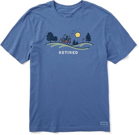 Life is Good. Men's Retired Golf Cart Short Sleeve Crusher Tee, Vintage Blue in Saudi Arabia