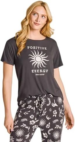 Life is Good. Women's Positive Energy Short Sleeve Lightweight Sleep Tee, Faded Black in Saudi Arabia