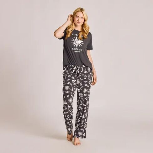 Life is Good. Women's Positive Energy Short Sleeve Lightweight Sleep Tee, Faded Black in Saudi Arabia