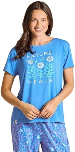 الحياة جيدة. تي شيرت نسائي للنوم خفيف الوزن بأكمام قصيرة من Nature Heals Flowers، أزرق رياضي in Saudi Arabia