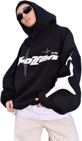 MLAFE Y2K Hoodies Unisex - Gothic Graphic Streetwear Sweatshirt, Astral Print Cropped Fit, Grunge Emo Pullover Hoodie in Kuwait