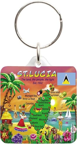 St. Lucia Map Acrylic Square Souvenir Keychain 1.5" X 1.5" in Saudi Arabia