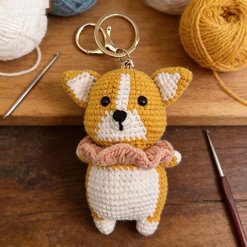 Corgi dog doll pendant handmade crochet keychains women gift funny gift backpack charm bag accessories in Saudi Arabia