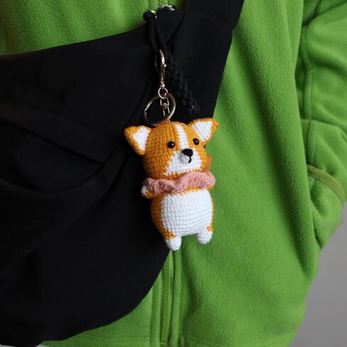 Corgi dog doll pendant handmade crochet keychains women gift funny gift backpack charm bag accessories in Saudi Arabia