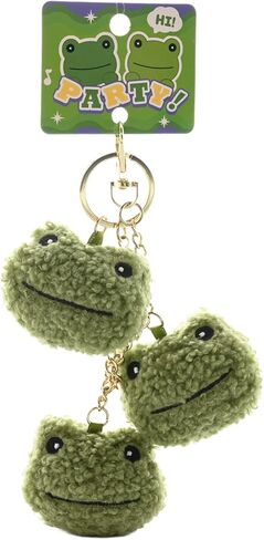 Cute Frog Keychain Charm Fluffy Trio Green Frogs Key Ring Holder Aesthetic Soft Plush Backpack Accessory Funny Purse Handbag Decoration Gift for Women Friends in Saudi Arabia