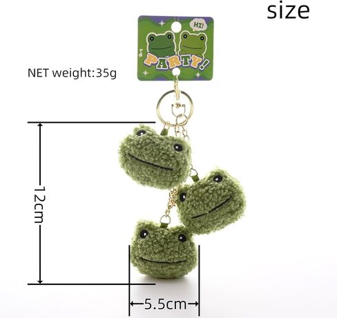 Cute Frog Keychain Charm Fluffy Trio Green Frogs Key Ring Holder Aesthetic Soft Plush Backpack Accessory Funny Purse Handbag Decoration Gift for Women Friends in Saudi Arabia
