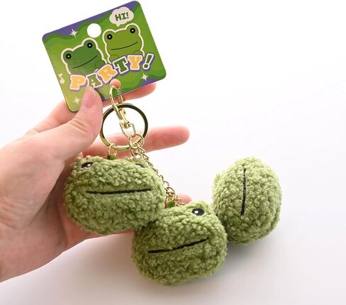 Cute Frog Keychain Charm Fluffy Trio Green Frogs Key Ring Holder Aesthetic Soft Plush Backpack Accessory Funny Purse Handbag Decoration Gift for Women Friends in Saudi Arabia