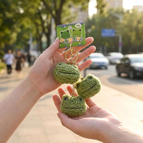 Cute Frog Keychain Charm Fluffy Trio Green Frogs Key Ring Holder Aesthetic Soft Plush Backpack Accessory Funny Purse Handbag Decoration Gift for Women Friends in Saudi Arabia