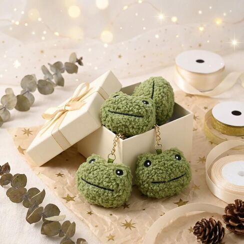 Cute Frog Keychain Charm Fluffy Trio Green Frogs Key Ring Holder Aesthetic Soft Plush Backpack Accessory Funny Purse Handbag Decoration Gift for Women Friends in Saudi Arabia