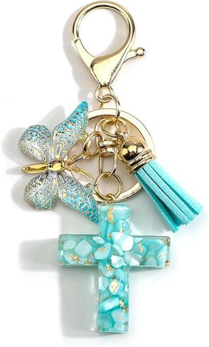 سلسلة مفاتيح متقاطعة من الراتنج مع فراشة وشرابة هدايا متقاطعة للنساء والأصدقاء والصديقات وأعياد الميلاد وعيد الميلاد in Kuwait